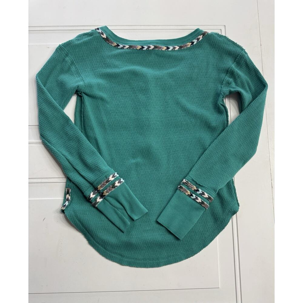 We the Free People XS Green Thermal Top Embroidered Long Sleeve Henley Shirt - Picture 7 of 7